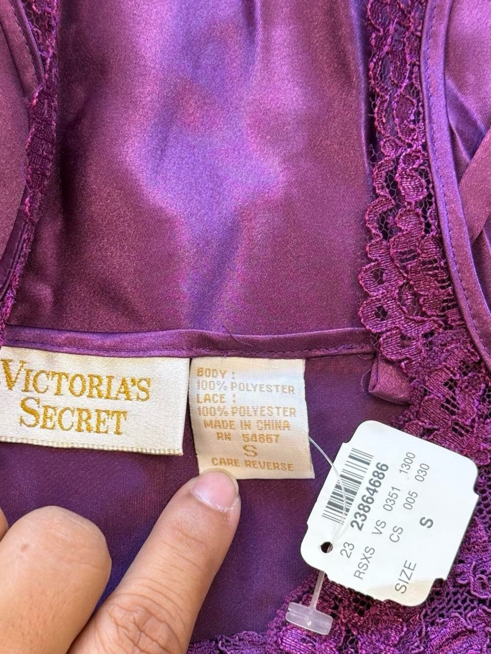Vintage Deadstock Victoria's Secret Plum Purple Satin Lace Slip Dress - Picture 4 of 8
